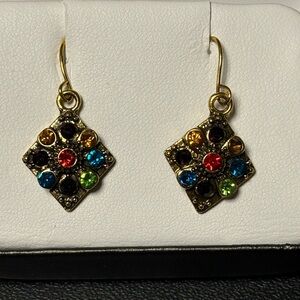 Gold Multicolor Gemstone Drop Earrings
